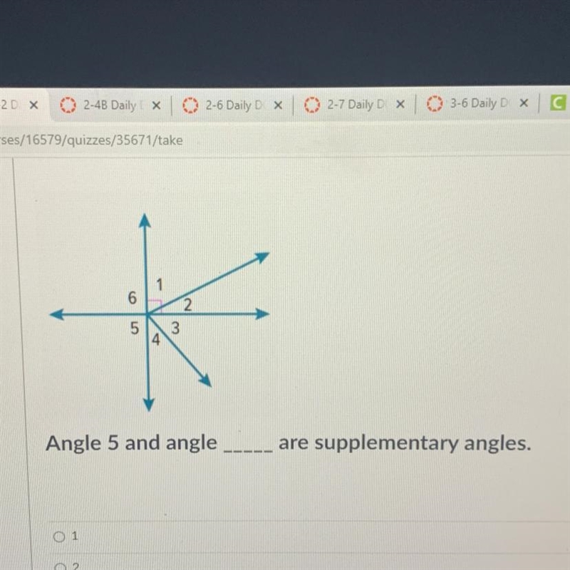 What angle is supplementary to angle 5-example-1