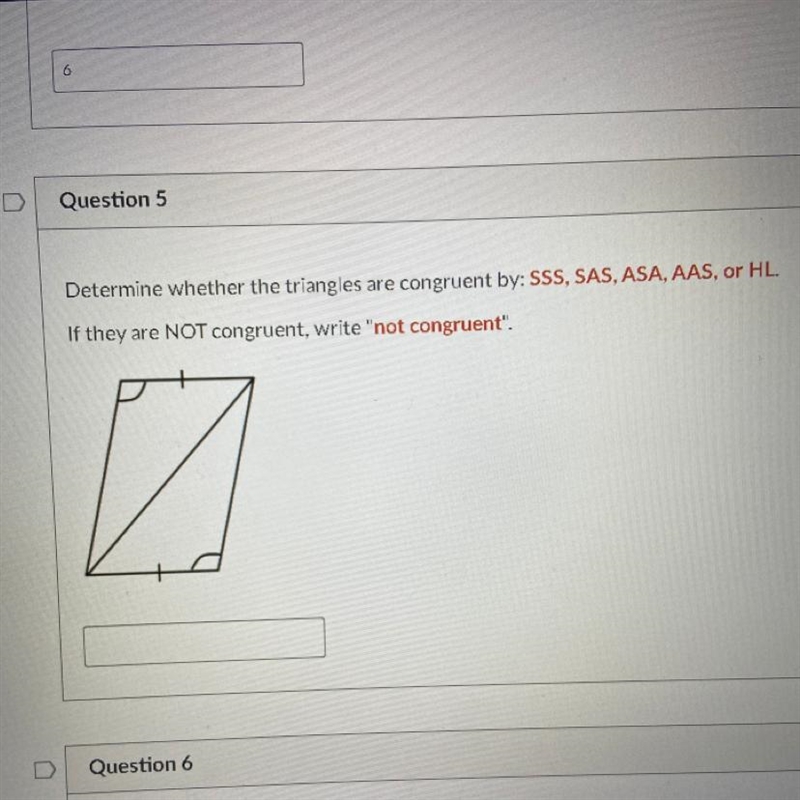 Determine whether the triangles are congruent by, sss, sas, asa, aas, or hl-example-1