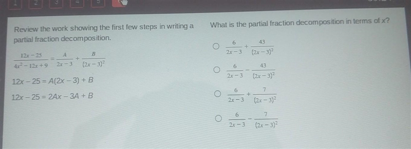 What is the partial fraction decomposition in terms of x?​-example-1