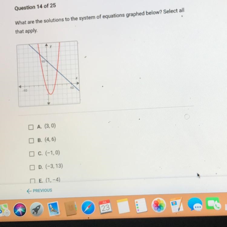 What are the solutions to the system of equations graphed below?-example-1