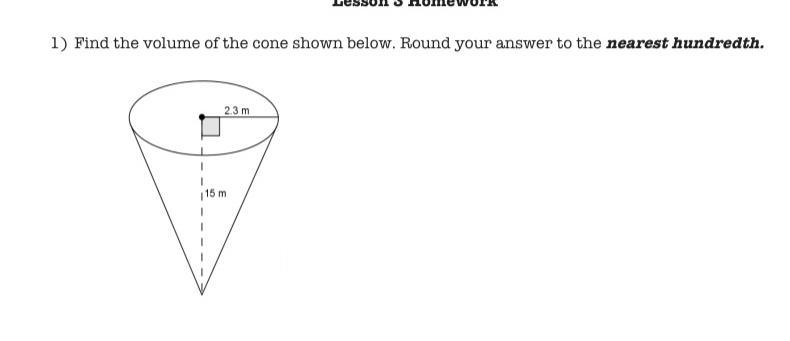 Please help me find the volume of the cone. See attached photo . Thank you !-example-1