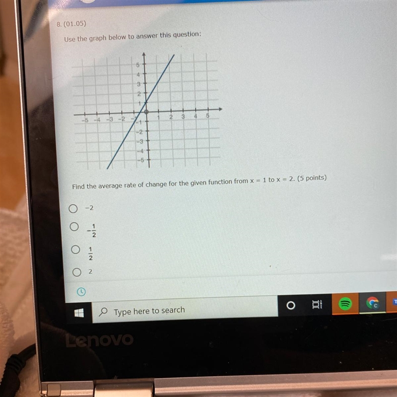 Find the average rate of change for the given function from x = 1 to x = 2-example-1