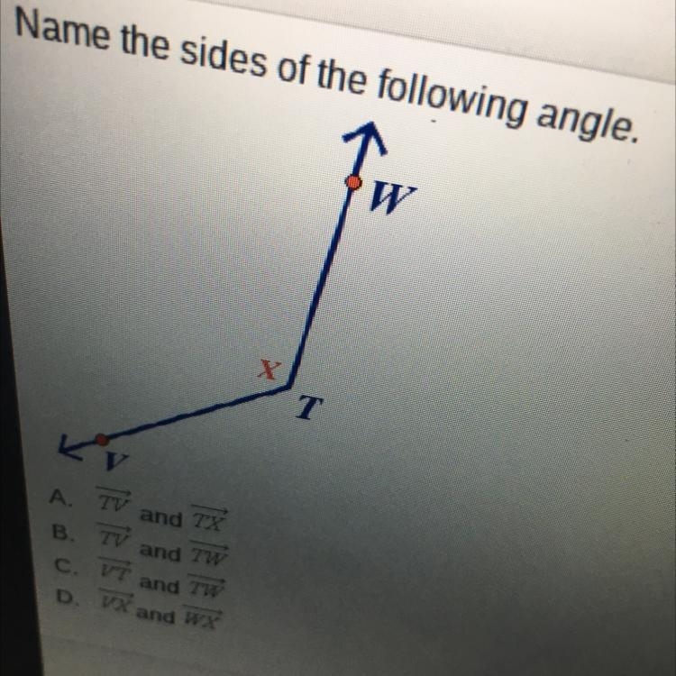 Name the sides of the following angle.-example-1