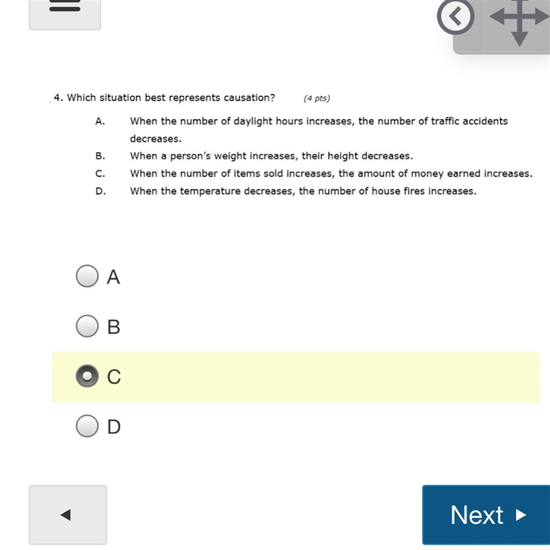 Which situation best represents causation?-example-1