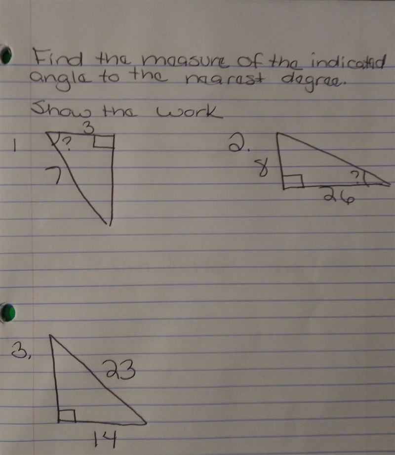 Find the measure of the indicated angle to the nearest degree. Show the work please-example-1