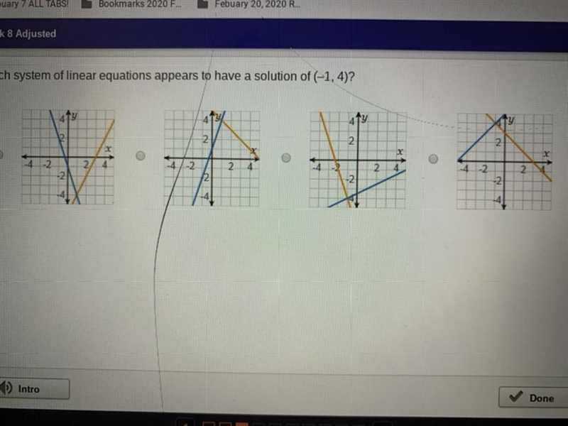 Which system of linear equations appears to have a solution of (-1, 4)-example-1