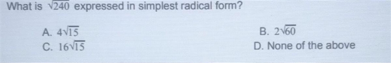 Does anyone know the simplest radical form for this question-example-1