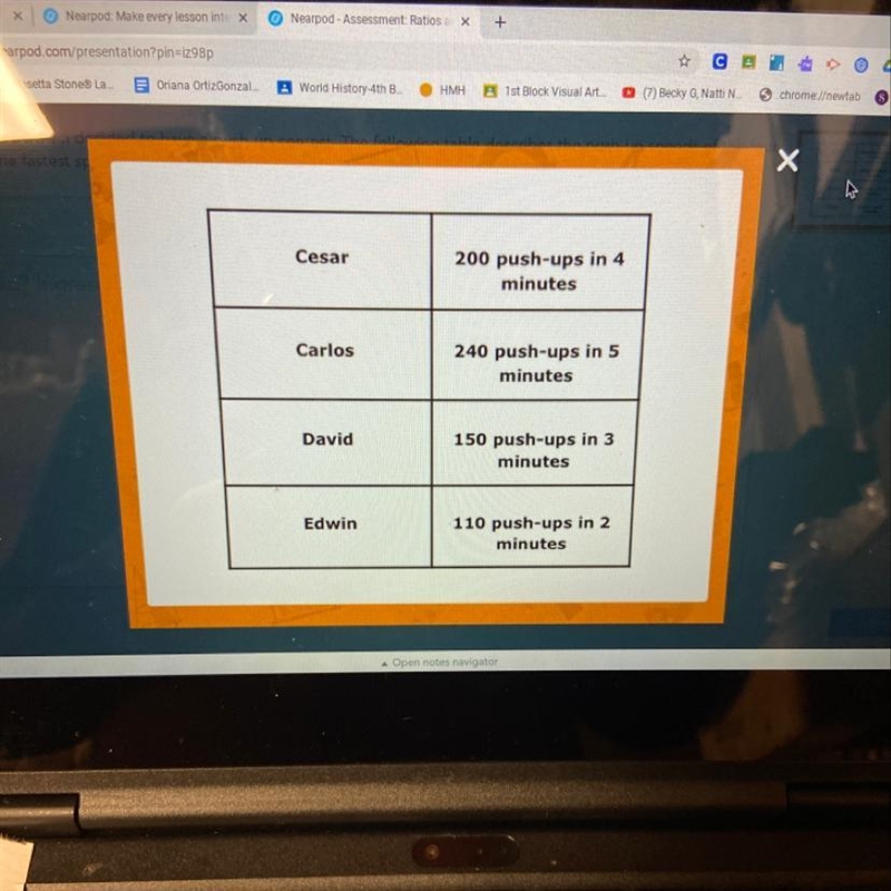 Cesar, Carlos, David, and Edwin decided to have a push-up contest. The following table-example-1