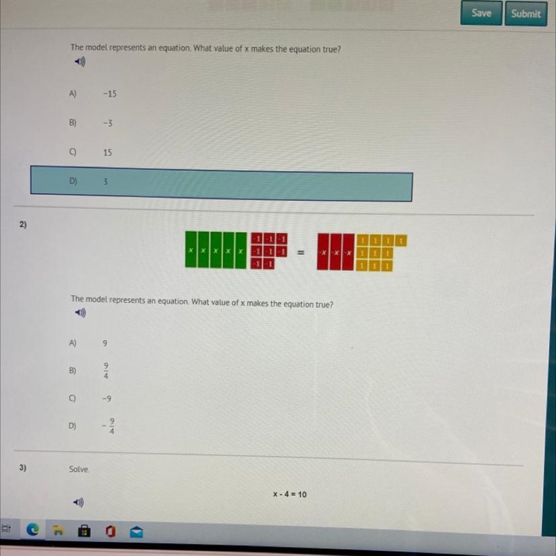 The model represents an equation. What value of x makes the equation true?-example-1