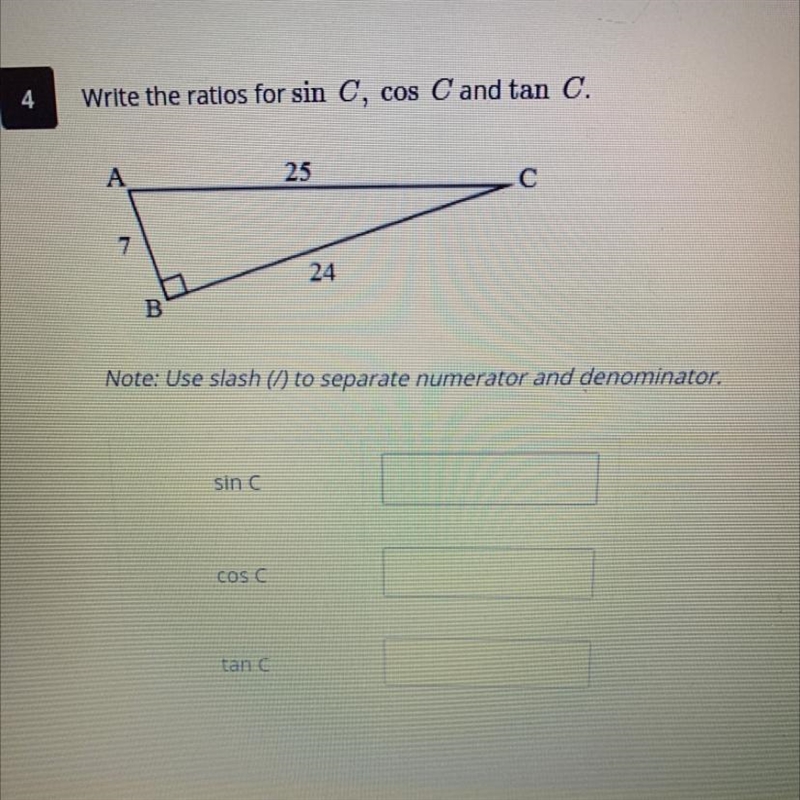 Could someone please help me quickly? What are the ratios for sin, cos, & tan-example-1