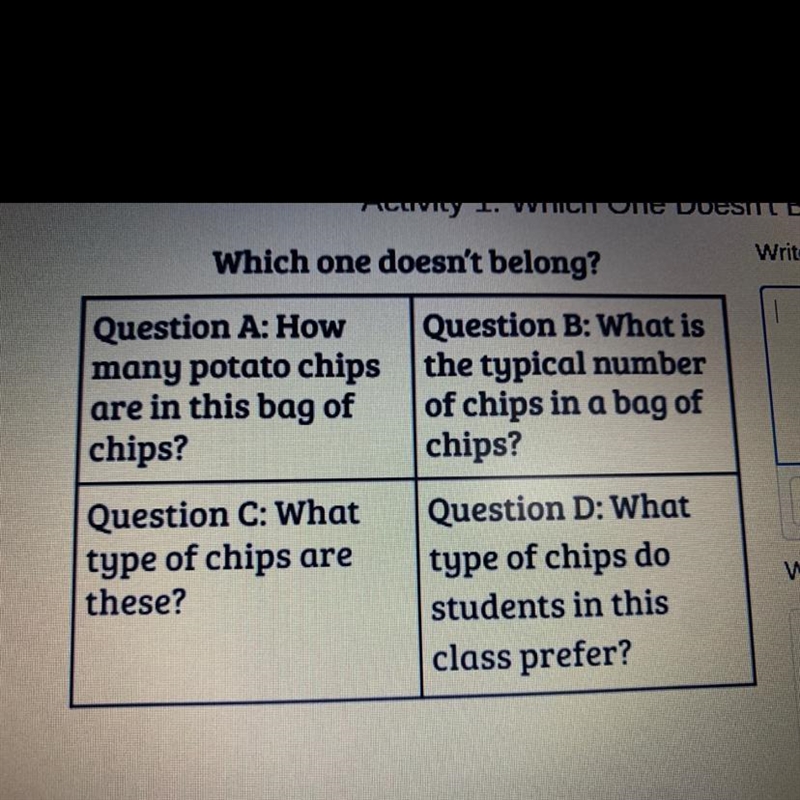 Activity 1: Which One Doesn't Belong?: Types of Data Which one doesn't belong? 1. Right-example-1