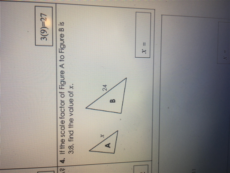 If the scale factor of figure A to figure B is 3:4 find the value of x-example-1