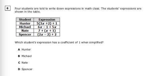 Which student's expression has a coefficient of 1 when simplified?-example-1