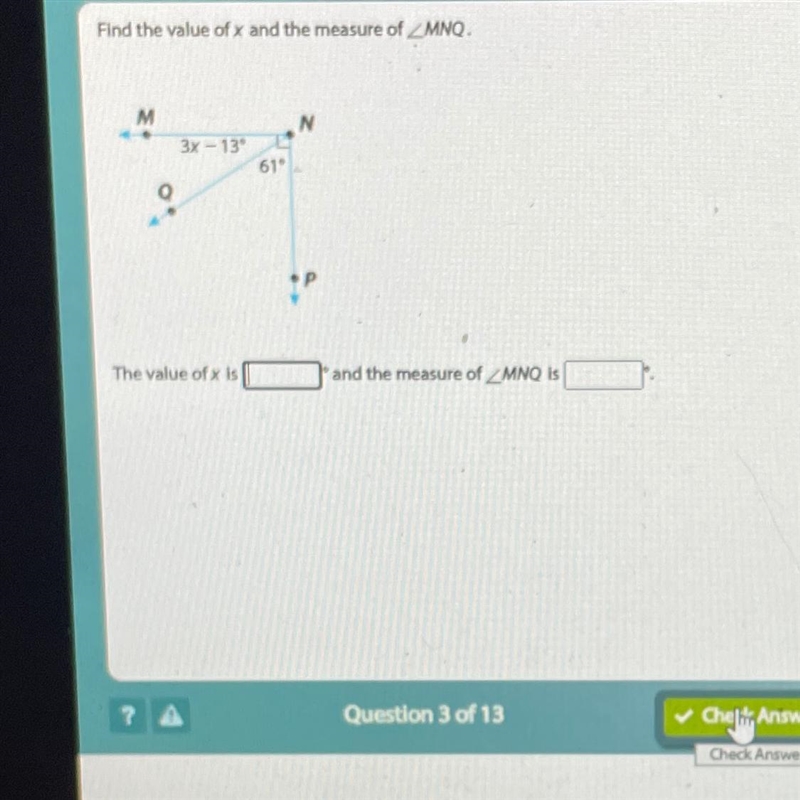 Find the value of x and the measure of MNW-example-1