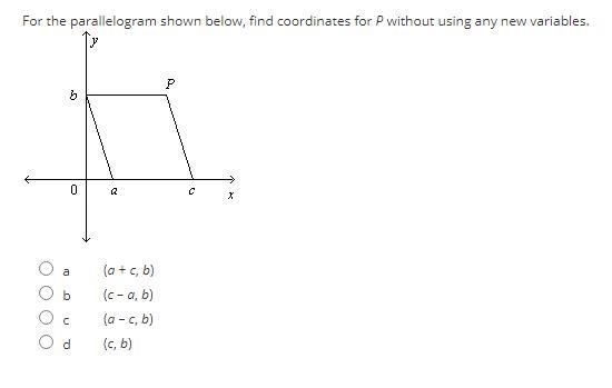 For the parallelogram shown below, find coordinates for P without using any new variables-example-1