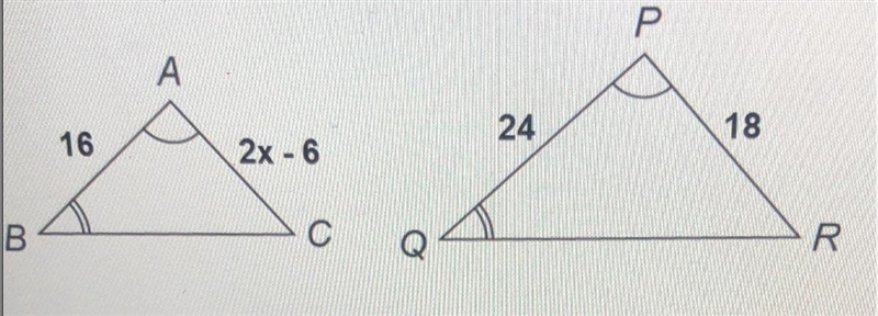 write a similarity statement for the triangles picture. what is the value of x? show-example-1