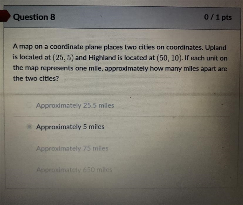 A map on a coordinate plane places two cities on coordinates. Upland is located at-example-1