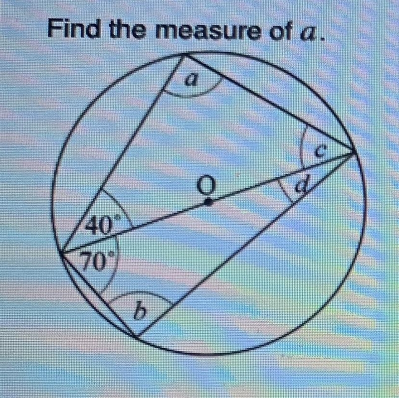 Find the measure of A. A. 50 B. 70 C. 100 D. 90-example-1