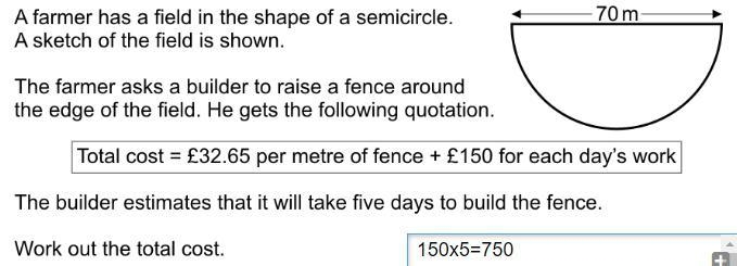 A Farmer has a field in the shape of a semicircle. A Sketch of the field is shown-example-1