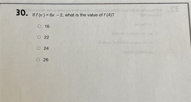 If f(x)=6x-2, what is the value of f(4)? Please explain I don’t understand these questions-example-1