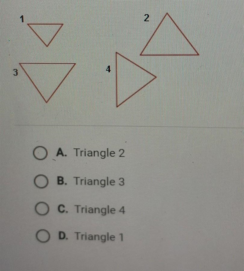 Which of these triangles is definitely not congruent to any of the others? A. Triangle-example-1