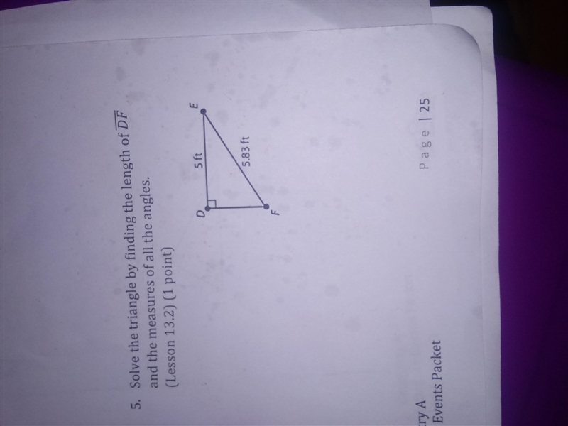 Sole the triangle by finding the length of DF and the measures of all the angles-example-1