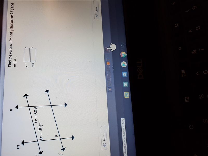 Find the values of x and y that make k ll j and m ll n-example-1