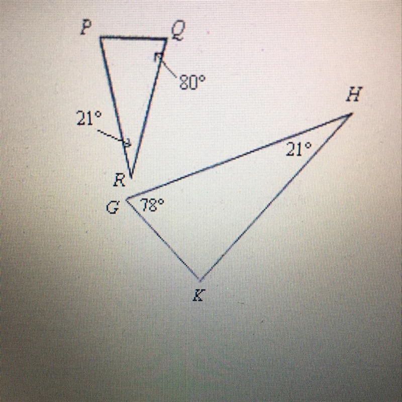 HELP HELP MEEEEEEE Determine whether the triangles are similar. If they are write-example-1