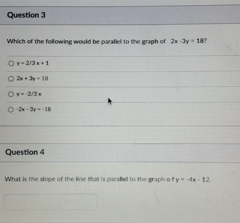 Question 1/ Which of the following describes the slopes of parallel lines? 1. same-example-1