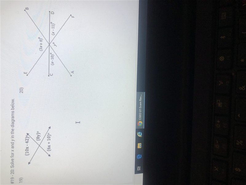 Solve for x and y in the diagrams below.-example-1