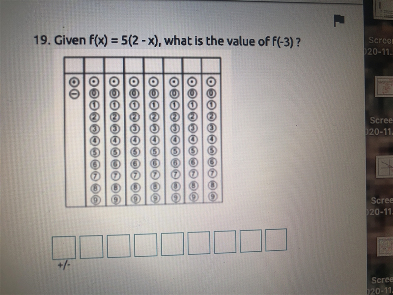 What is the value of f(-3) if f(x)=5(2-x)-example-1