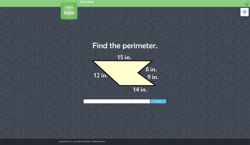 Find the perimeter. 15 in. 8 in. 12 in. 9 in. 14 in.-example-1