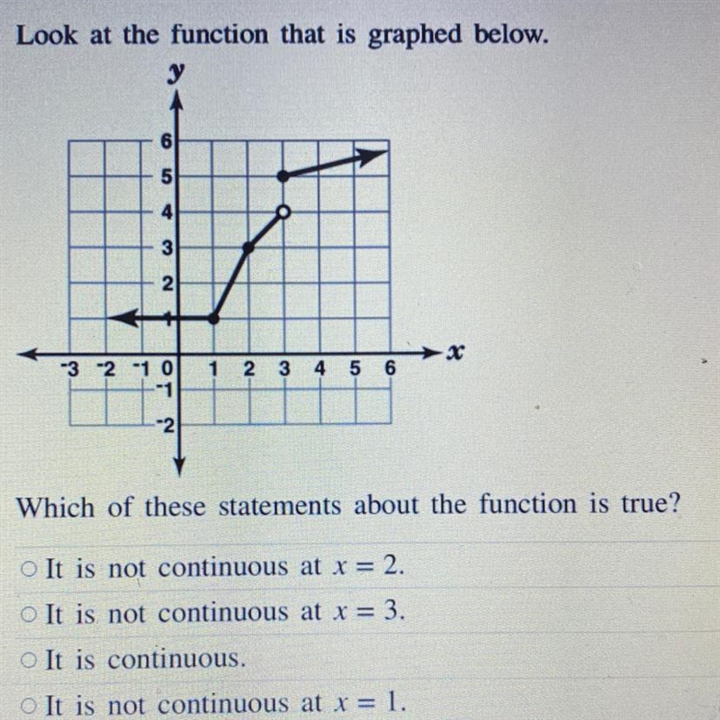 Which of these statements about the function is true? A:It is not continuous at x-example-1