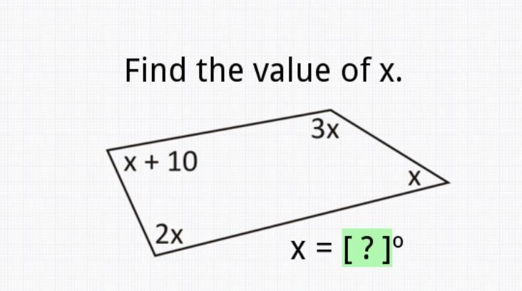 Find the value of x. Polygon angle sums-example-1