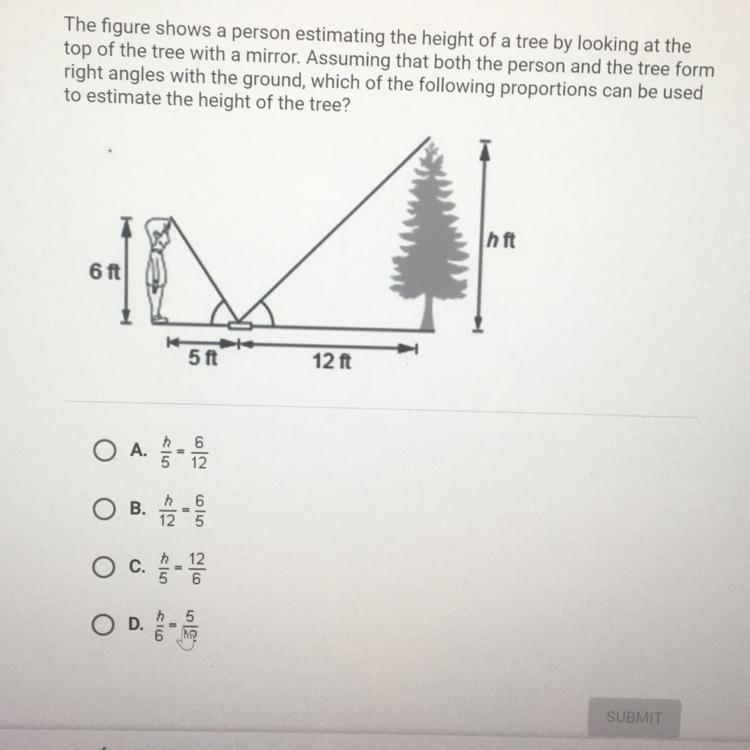 The figure shows a person estimating the height of a tree by looking at the top of-example-1