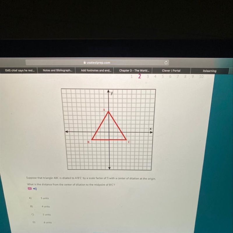 Suppose that triangle ABC is dilated to A’B’C’ by a scale factor of 3 with a center-example-1