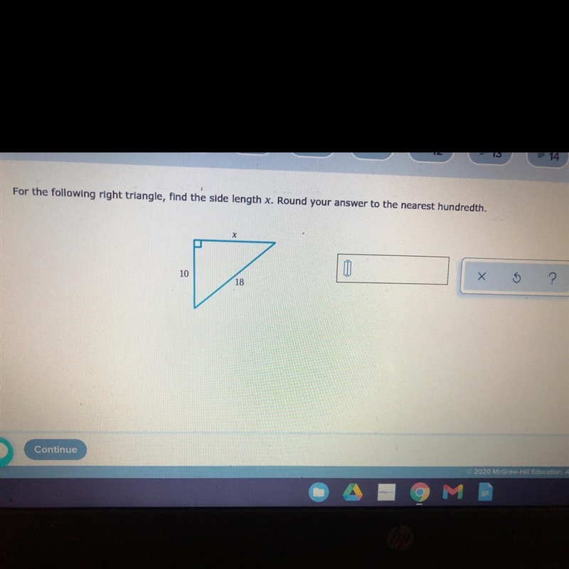 For the following right triangle, find the side length x. Round your answer to the-example-1