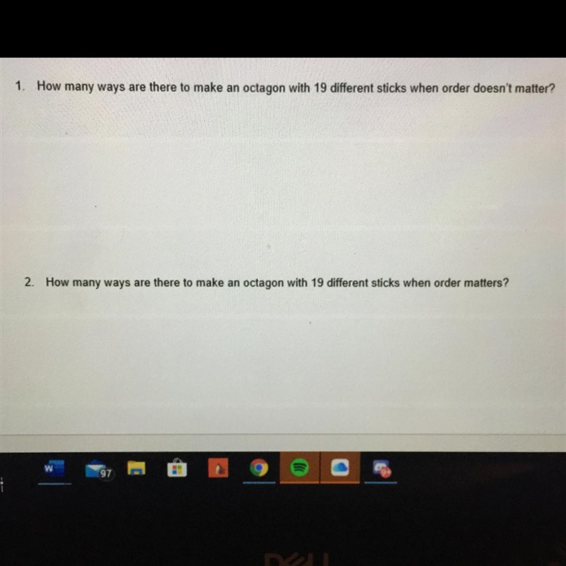 1. How many ways are there to make an octagon with 19 different sticks when order-example-1