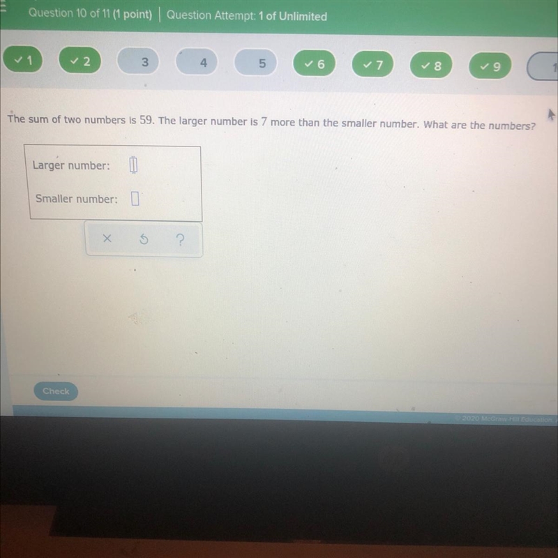 The sum of two numbers is 59. The larger number is 7 more than the smaller number-example-1