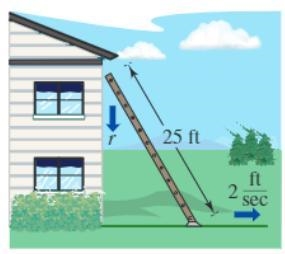 A ladder 25 feet long is leaning against the wall of a house. The base of the ladder-example-1