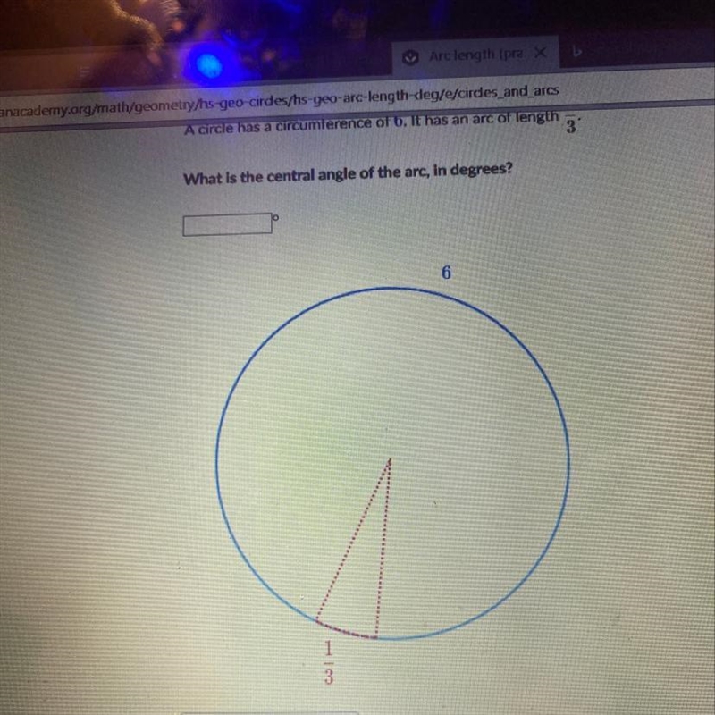 What is the central angle of the arc-example-1