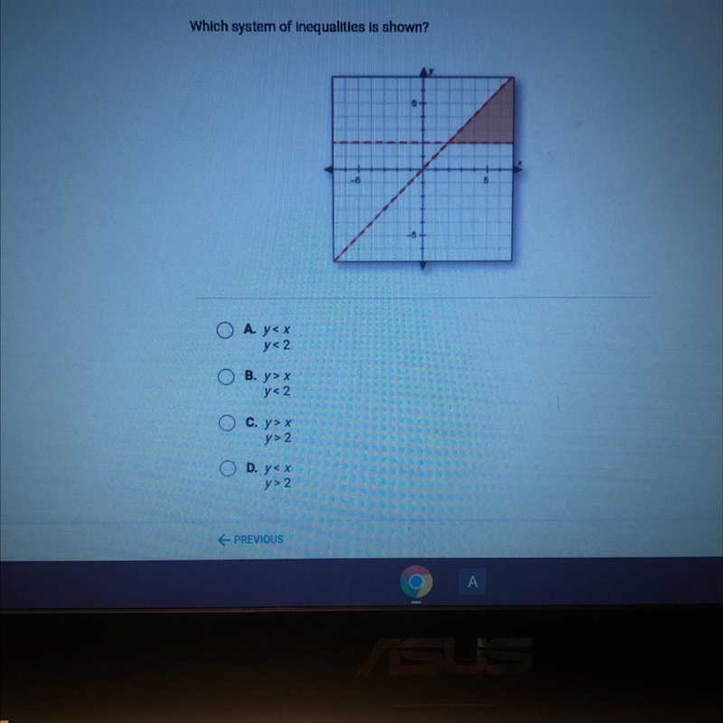 Which system of inequalities is shown?-example-1