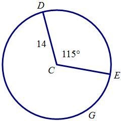 HELP ASAP PLEASEEEEE C is the center of the circle. Find the length of DGE A. s= 161 over-example-1