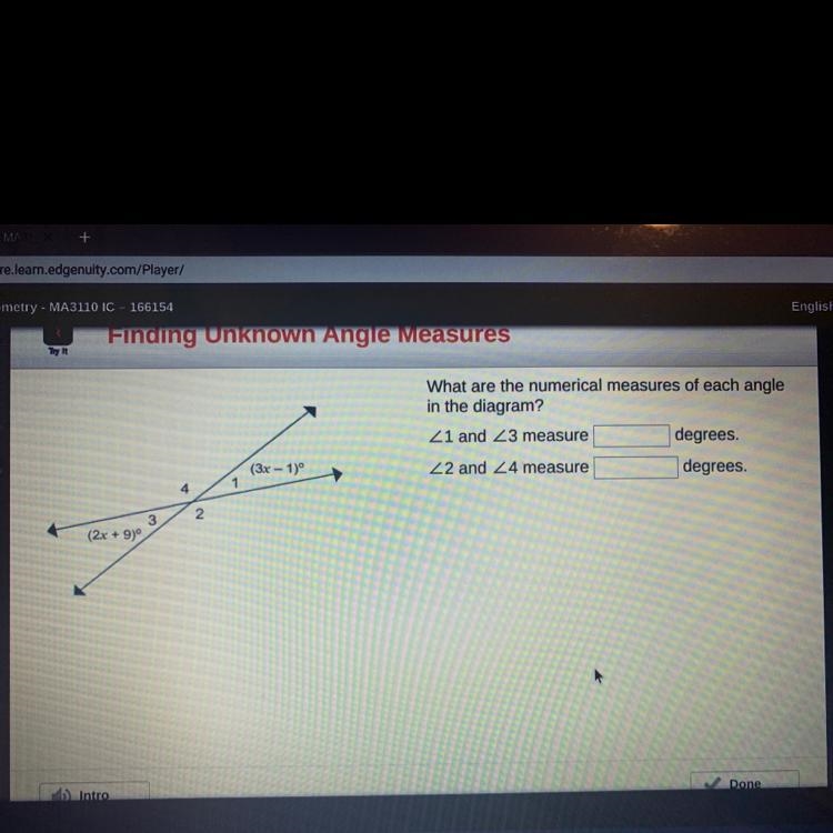 What are the numerical measures of each angle in the diagram? <1and <3 measure-example-1