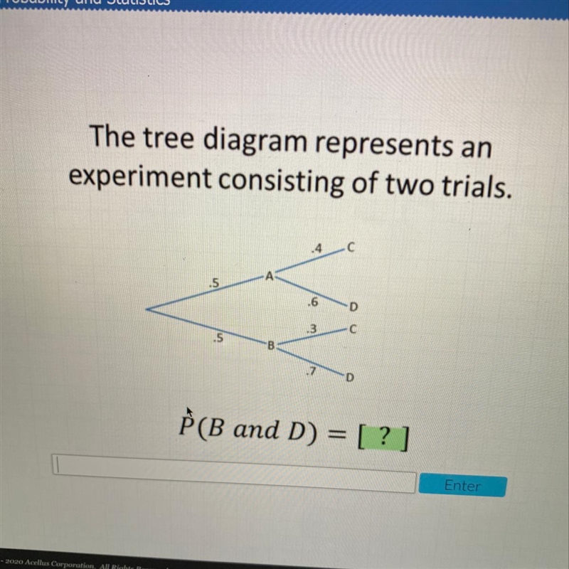 The tree diagram represents an experiment consisting of two trials. .4 .5 .6 D .3 С-example-1