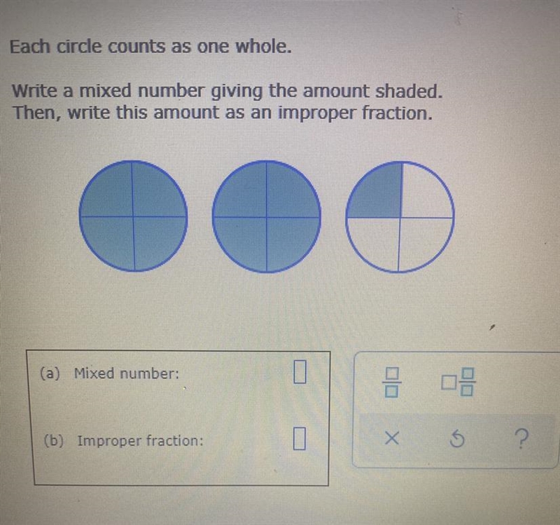 . Write a mixed number giving the amount shaded.-example-1