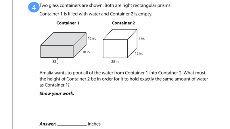 Two glass containers are shown. Both are right rectangular prisms. Container 1 is-example-1