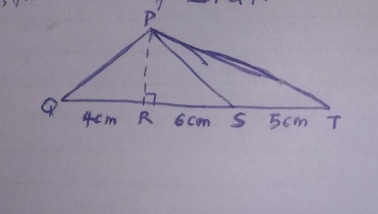 In the diagram above, if the areas of triangle PQR is 40cm² find the area of triangle-example-1