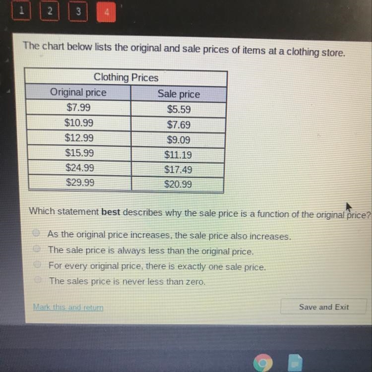 Which statement best describes why the sale price is a function of the original price-example-1