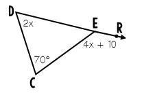 Use exterior angles to solve for interior angles.-example-1